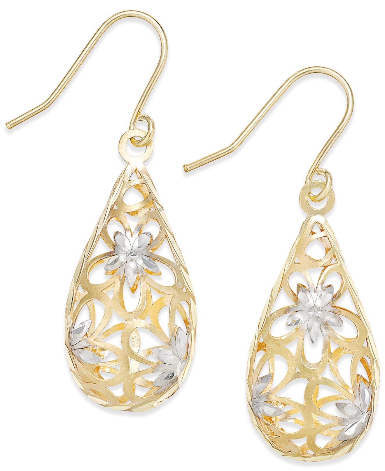 Macy's Twotone Floral Teardrop Drop Earrings In 10k Gold in Metallic