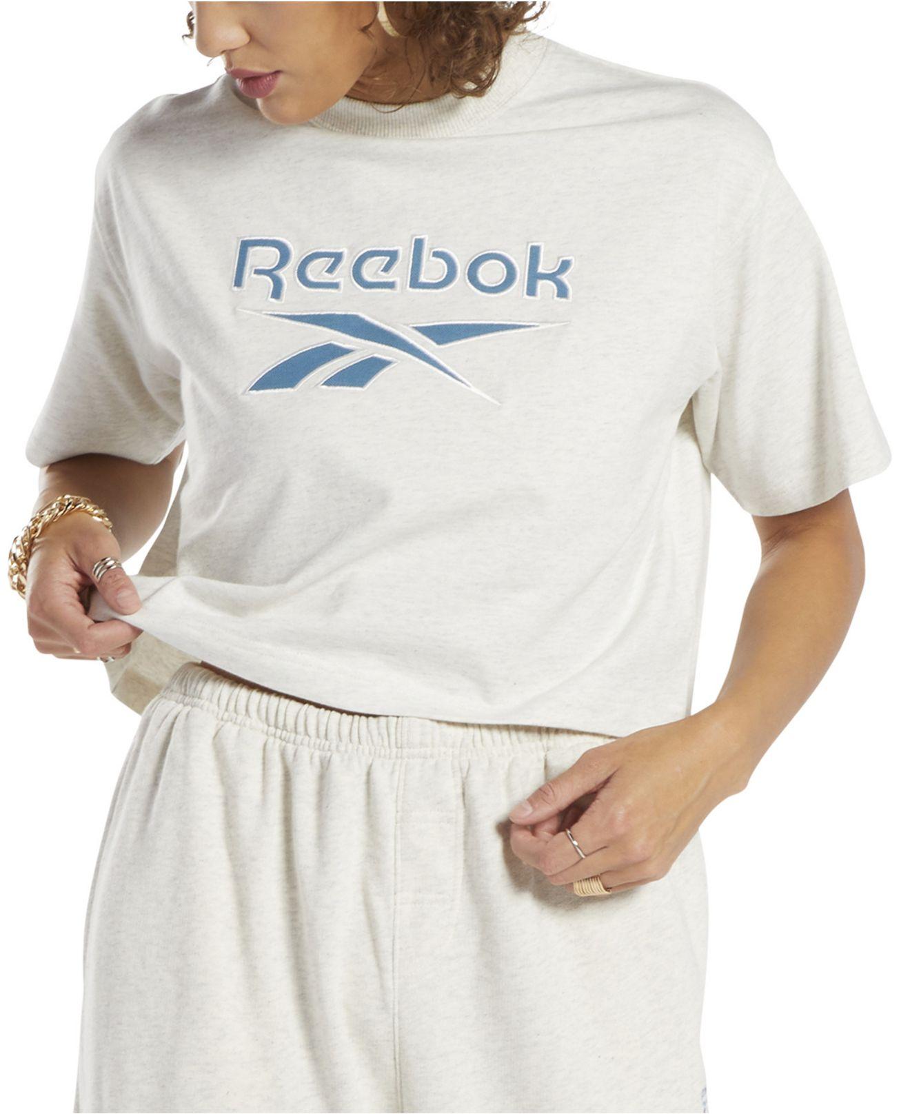 Reebok Cropped Cotton Crew-neck Logo-graphic T-shirt in White | Lyst