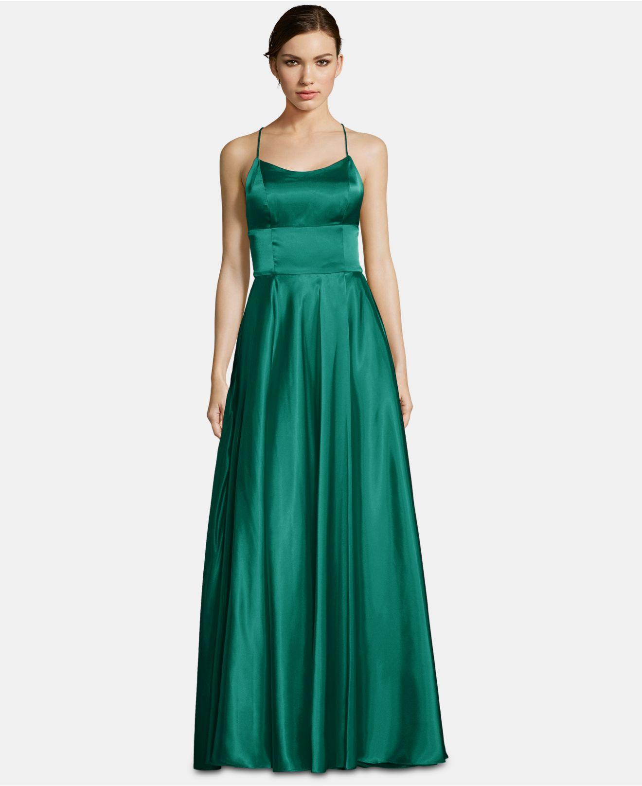 betsy and adam satin strappy back gown