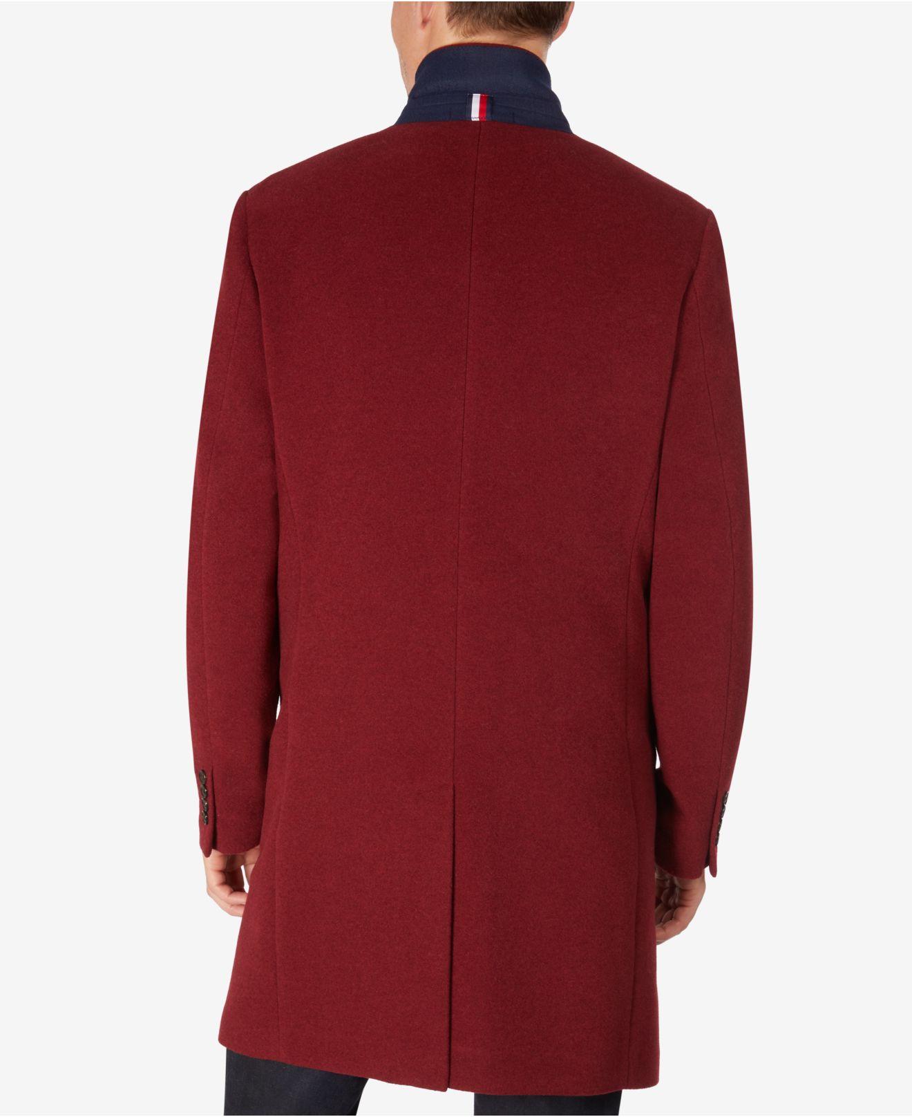 Tommy Hilfiger Addison Wool-blend Trim Fit Overcoat in Red for Men 