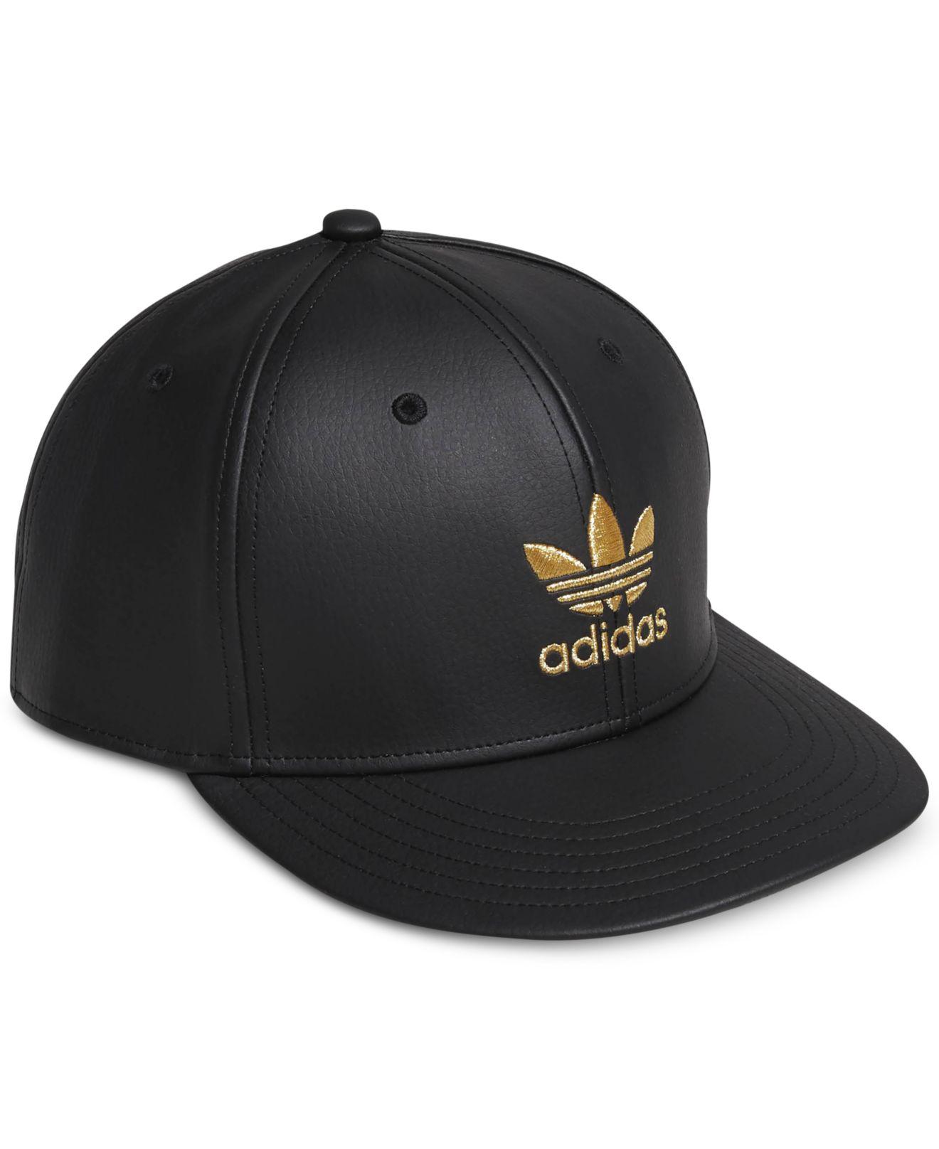 adidas Originals Faux-leather Metallic-logo Hat in Black for Men Lyst