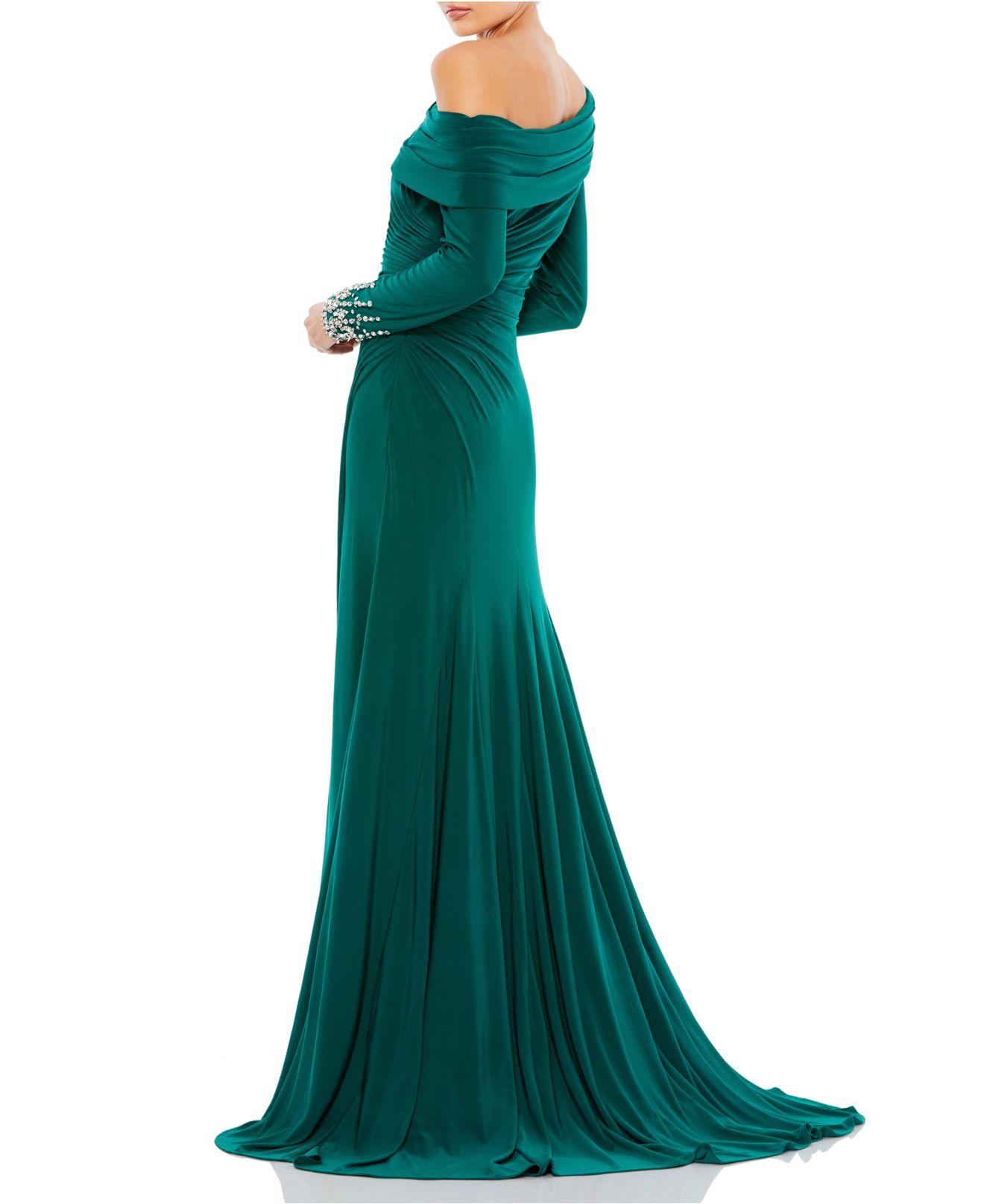 Mac Duggal Synthetic One-shoulder Long-sleeve Gown in Emerald (Green