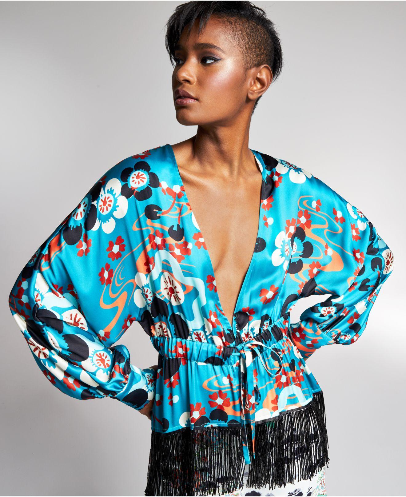 INC International Concepts Misa Hylton For Inc Beaded Fringe Kimono Blouse,  Created For Macy's in Blue | Lyst