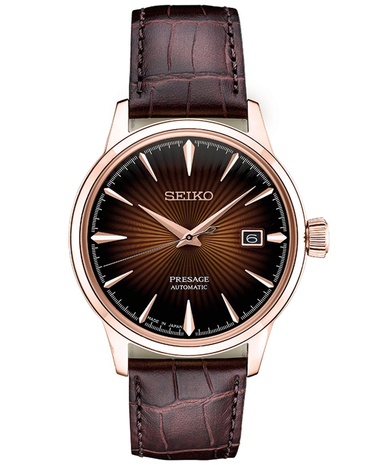 seiko automatic watches brown strap gold