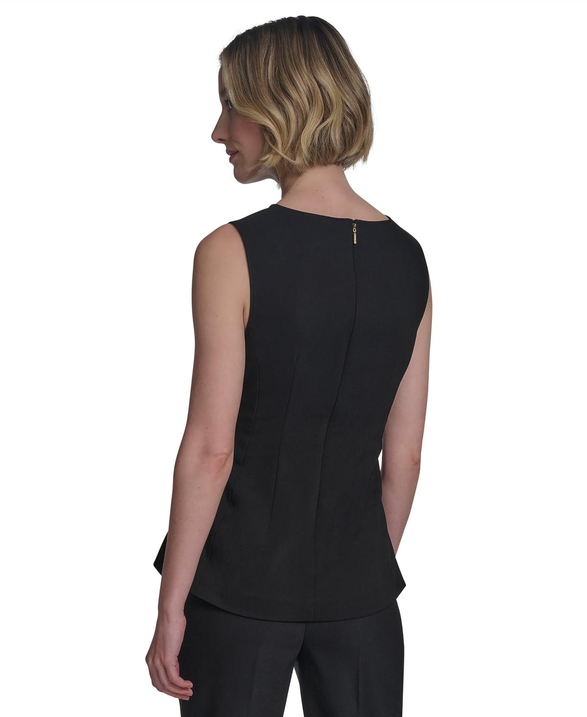 売れ筋商品|||ホルストンヘリテイジ カットソー トップス レディース Women's Sleeveless Round-Neck Peplum Top Black Halston Sleeveless Round-neck Peplum Top in Black | Lyst