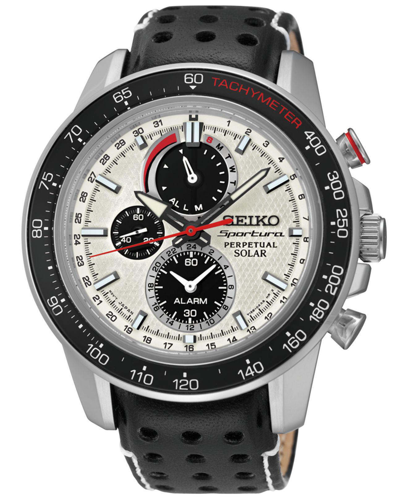 seiko solar chronograph leather strap