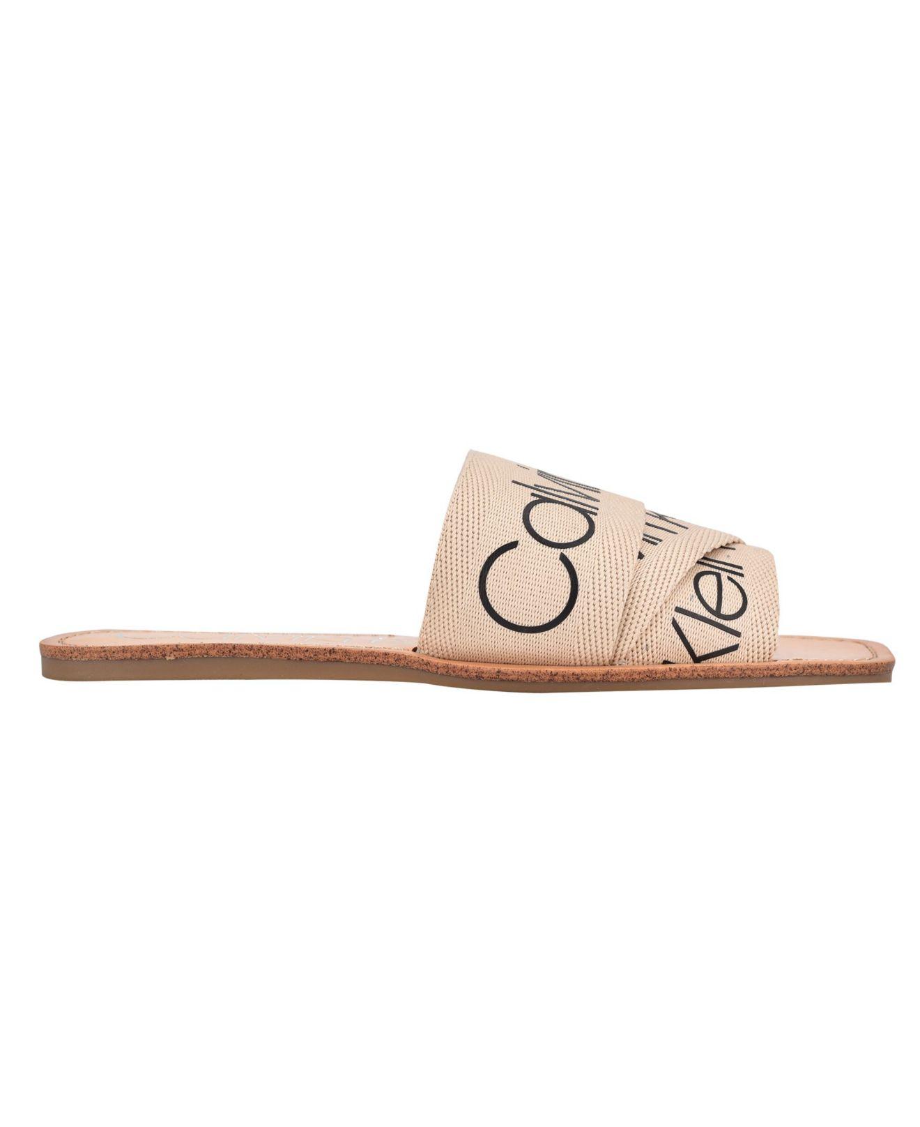 Calvin Klein Bainy Logo Flat Sandals in Natural | Lyst