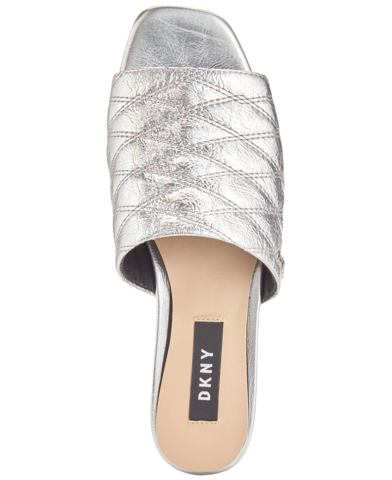 DKNY Leather Roy Flat Sandals in Silver (Metallic) - Lyst