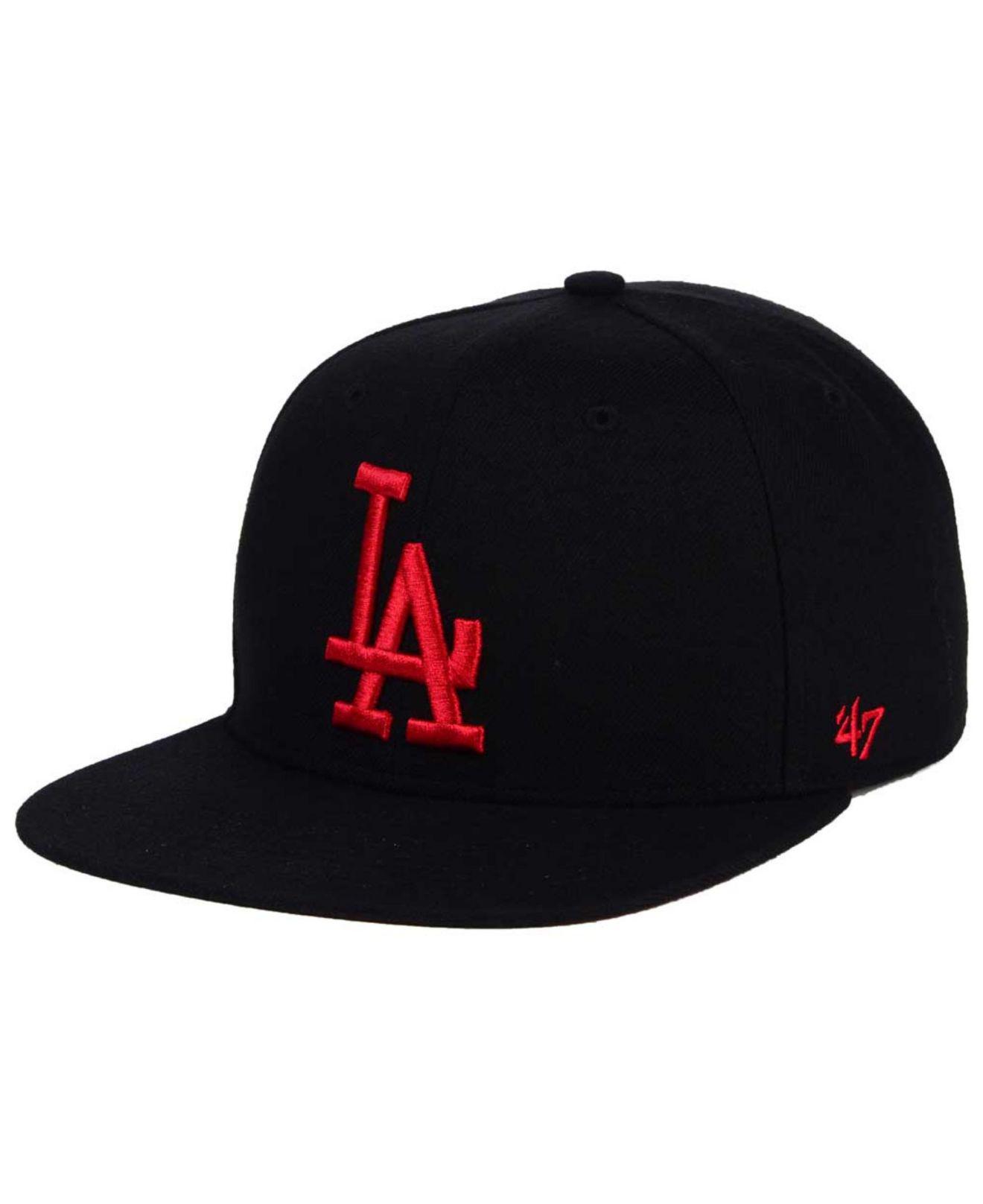 47 Brand Los Angeles Dodgers Black Red Shot Snapback Cap for Men