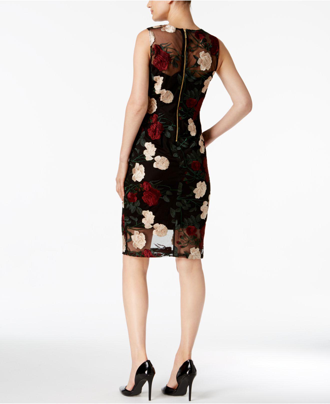 Calvin Klein Synthetic Petite Embroidered Illusion Sheath Dress in 