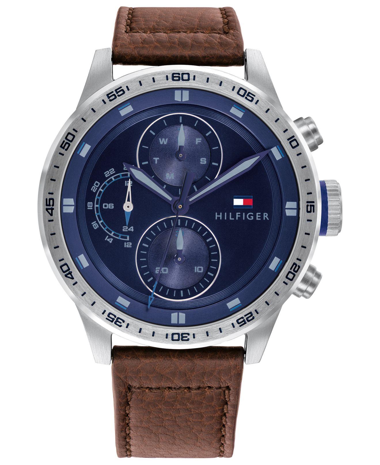 Tommy Hilfiger Chronograph Brown Leather Strap Watch 46mm for Men Lyst