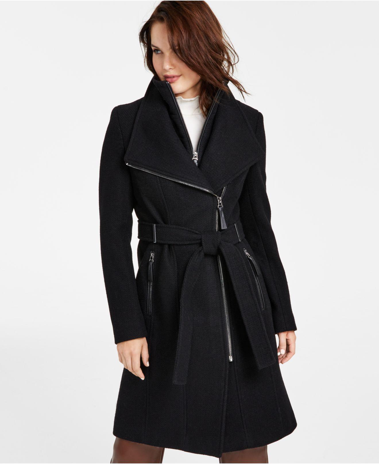 Calvin Klein Petite Belted Wrap Coat in Black | Lyst