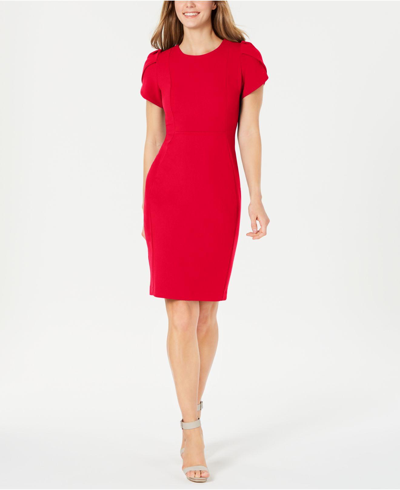 Calvin Klein Tulip-sleeve Sheath Dress in Red | Lyst