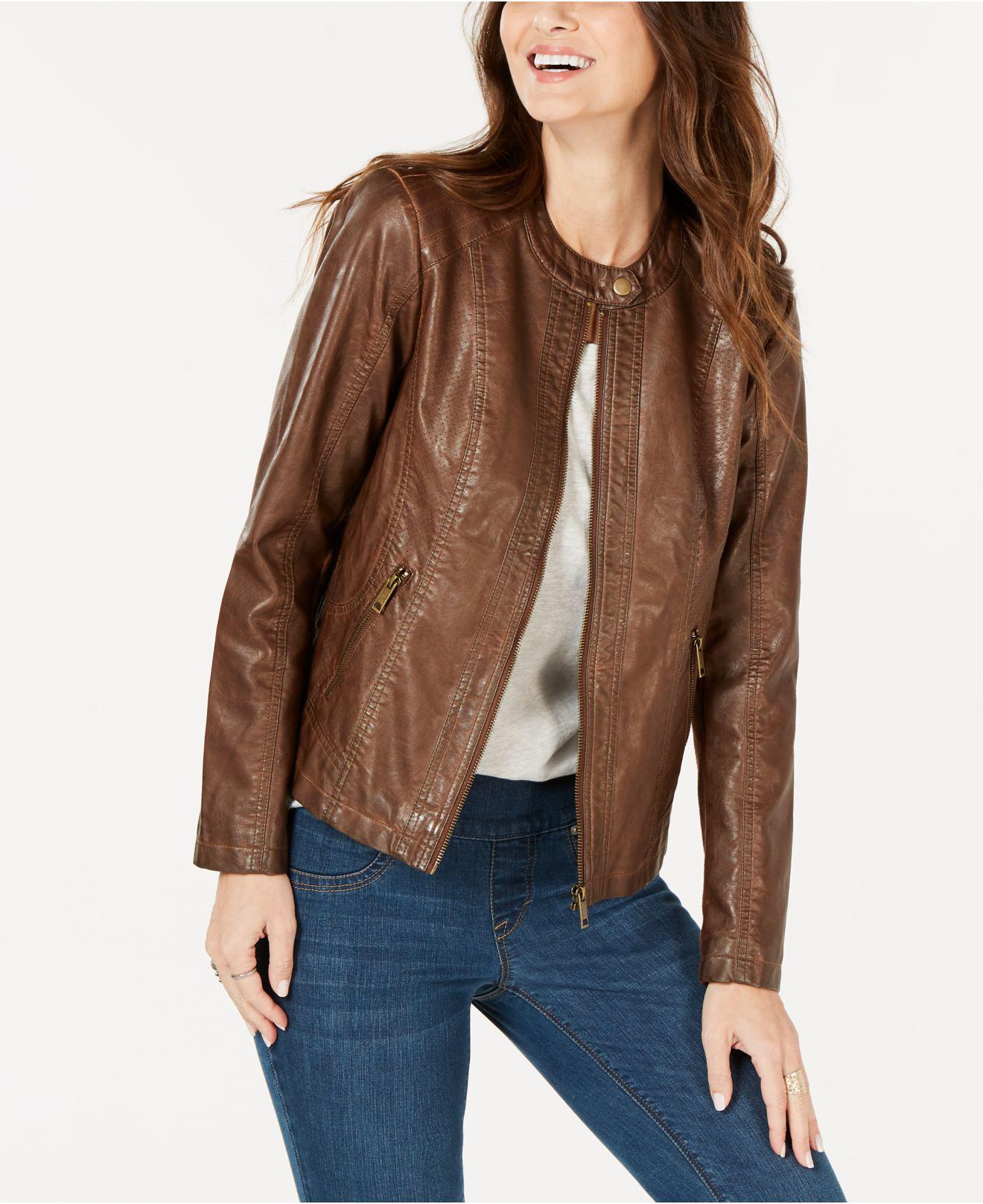 Style & Co. Synthetic Perforated Garmentdyed Fauxleather Jacket, Created For Macy's in Brown