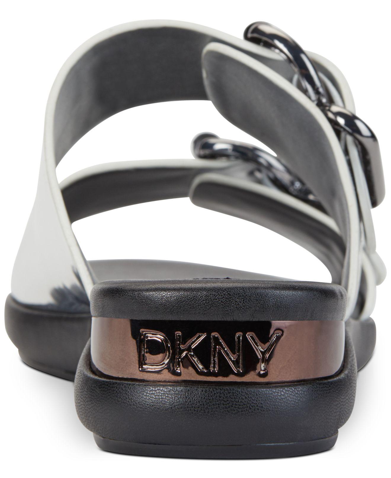 DKNY Leather Canya Double Banded Flat Sandals in Silver (Metallic) - Lyst