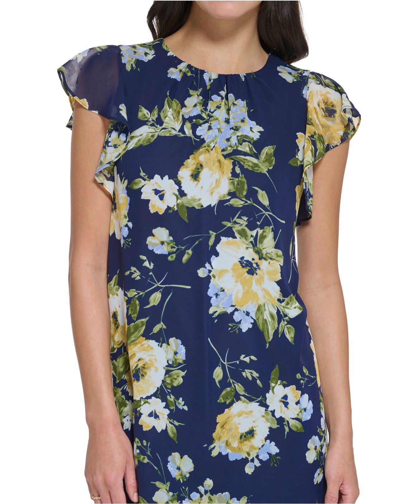 Jessica Howard Petite Floral-print Flutter-sleeve Dress in