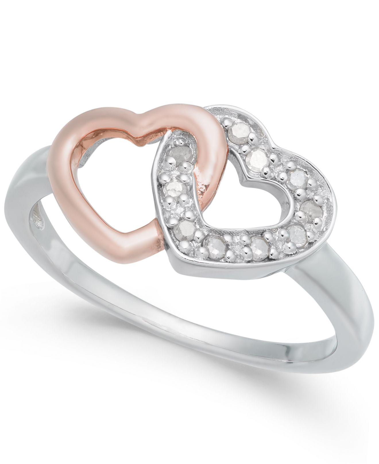 Macy's Diamond Interlocking Heart Ring (1/10 Ct. T.w.) In Sterling