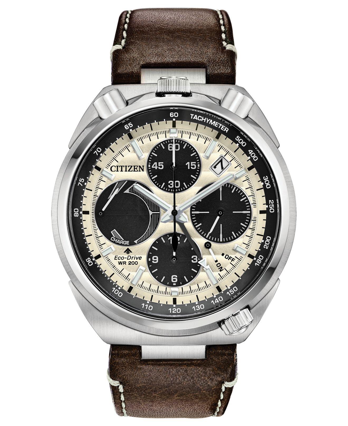 Citizen Chronograph Promaster Tsuno Racer Brown Leather Strap Watch 45mm - A Limited Edition for