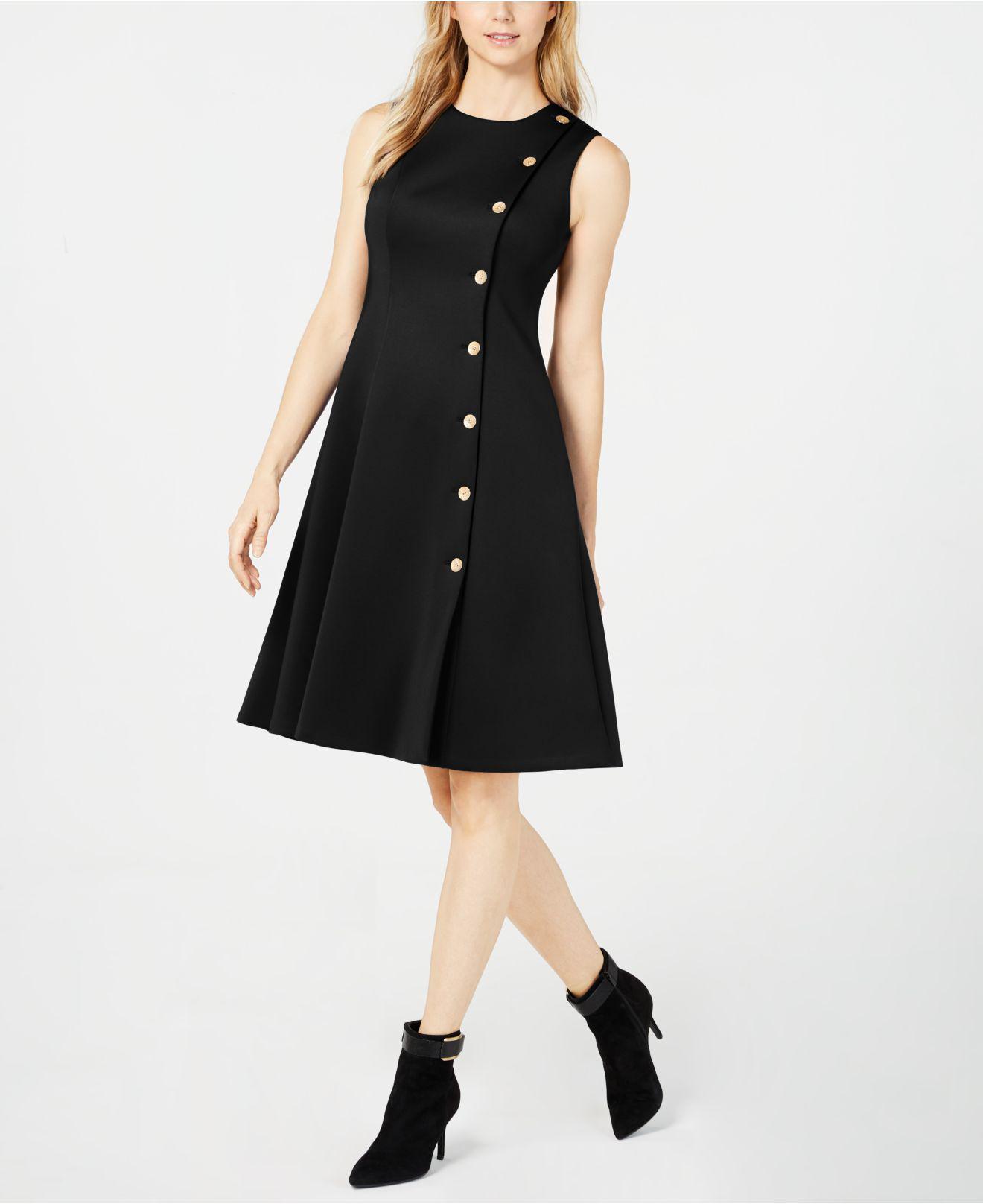 calvin klein black dress with gold buttons