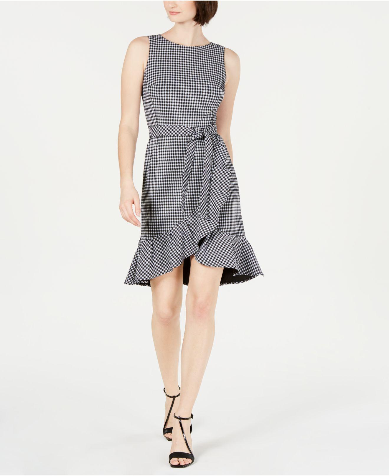 calvin klein black and white checkered dress