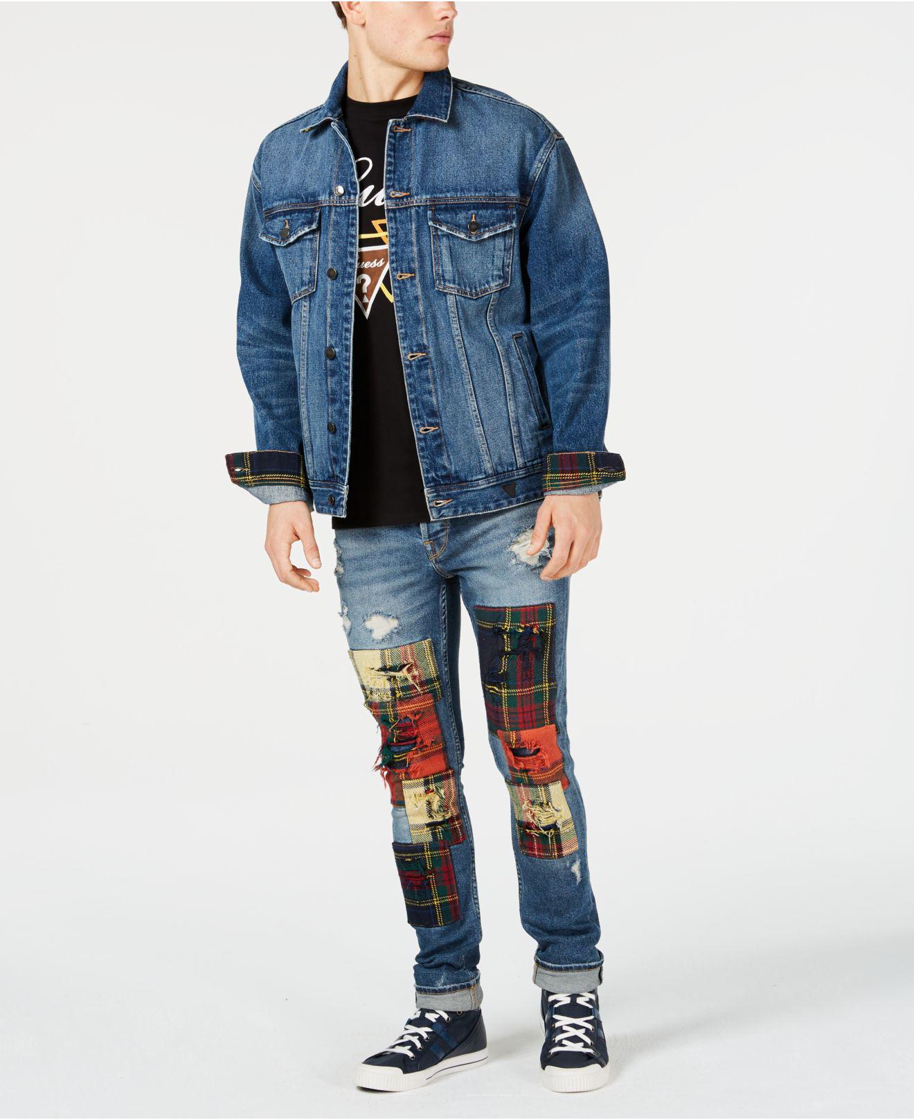 Guess Patchwork Ripped Skinny Jeans in Blue for Men | Lyst