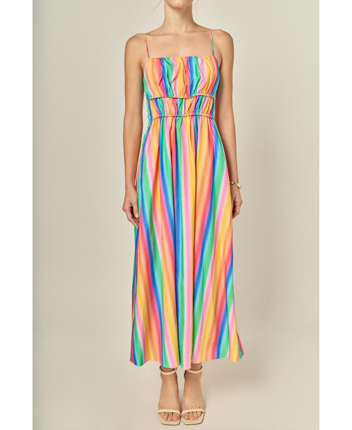 chinese dress ladies Tie Back Knit Combo Striped Maxi Dress  English Factory