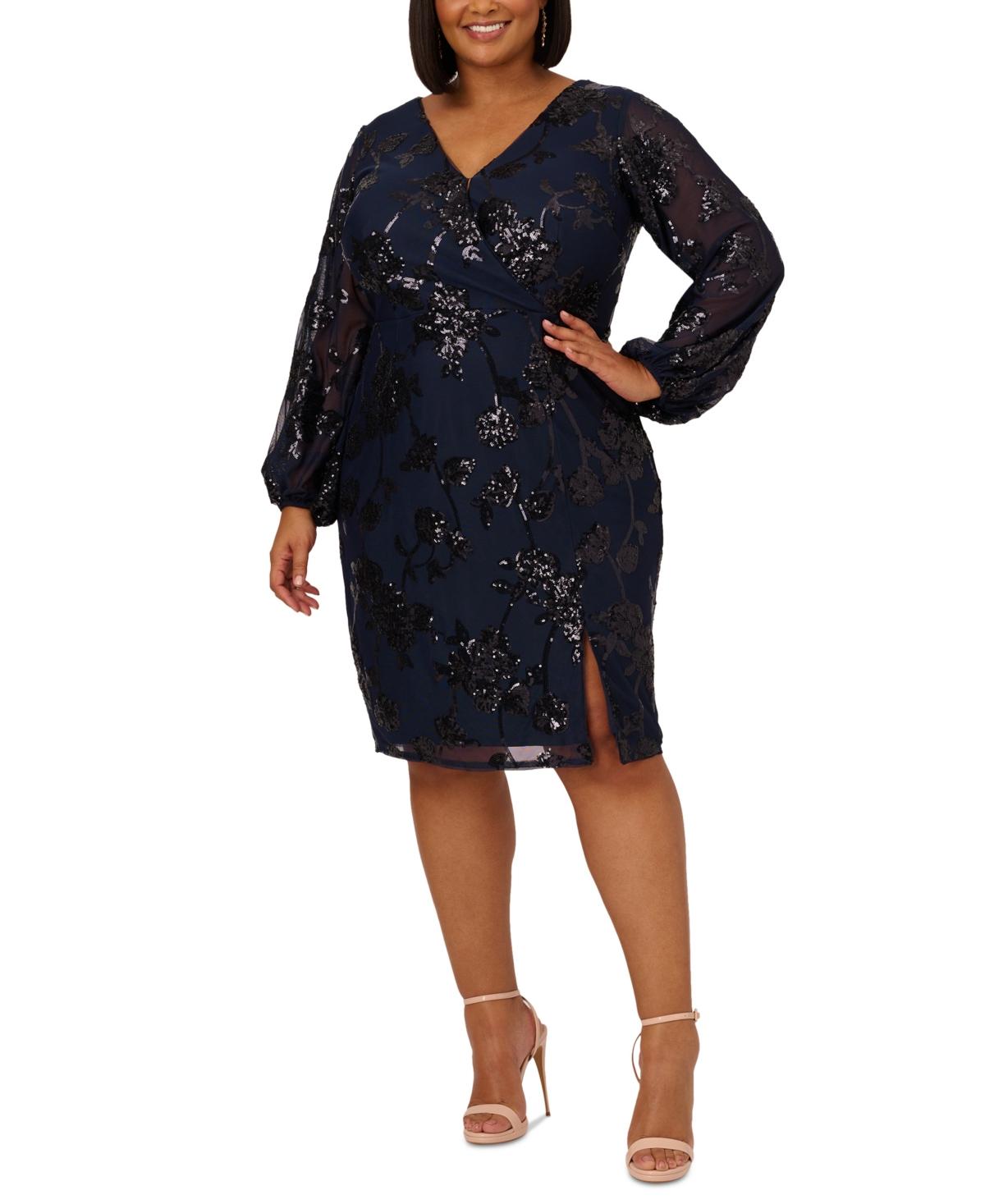 Adrianna Papell Plus Size Floral-sequined Sheath Dress in Blue | Lyst