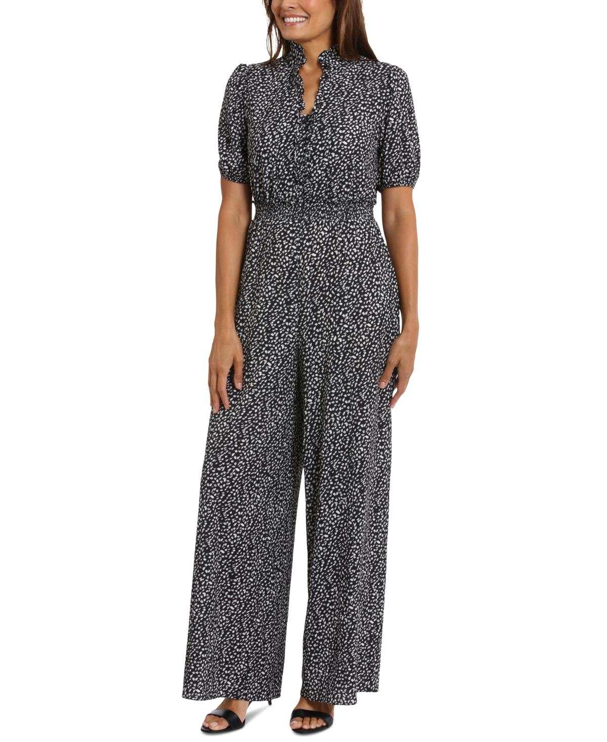 London Times Plus Size Puff sleeve Printed Jumpsuit in Black Lyst