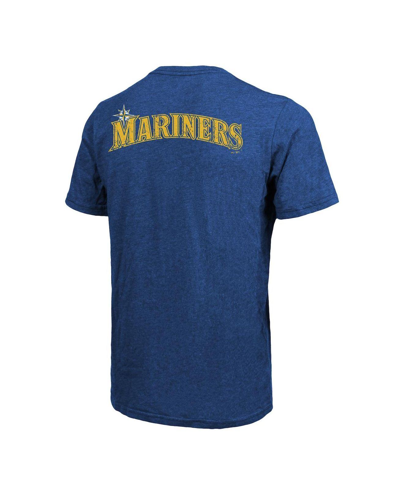 Majestic Threads Heathered Deep Sea Blue Seattle Kraken Ringer Contrast Tri-Blend T-Shirt