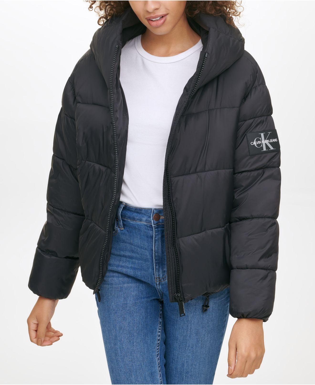 Calvin Klein Denim Hooded Puffer Jacket in Black Lyst
