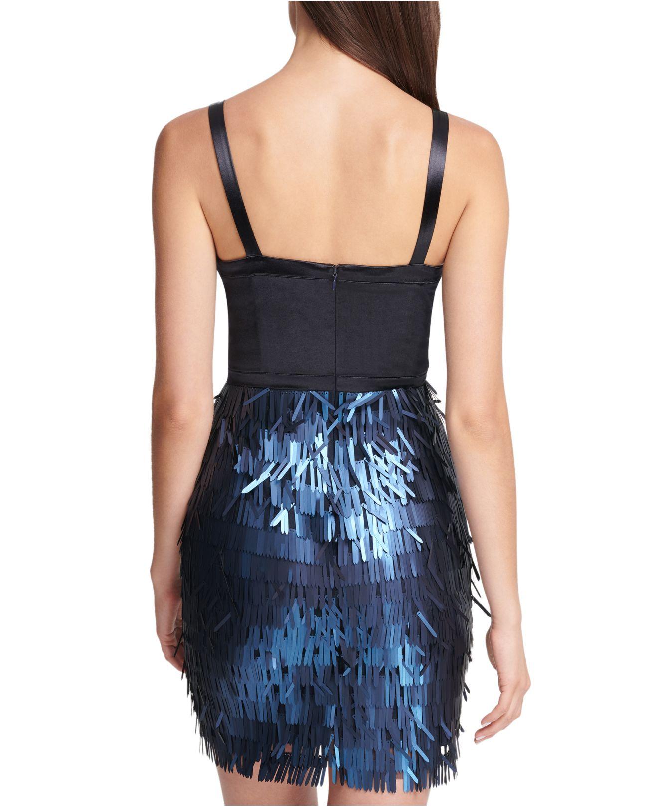 Guess Synthetic Fringe-trim A-line Dress in Navy (Blue) - Lyst