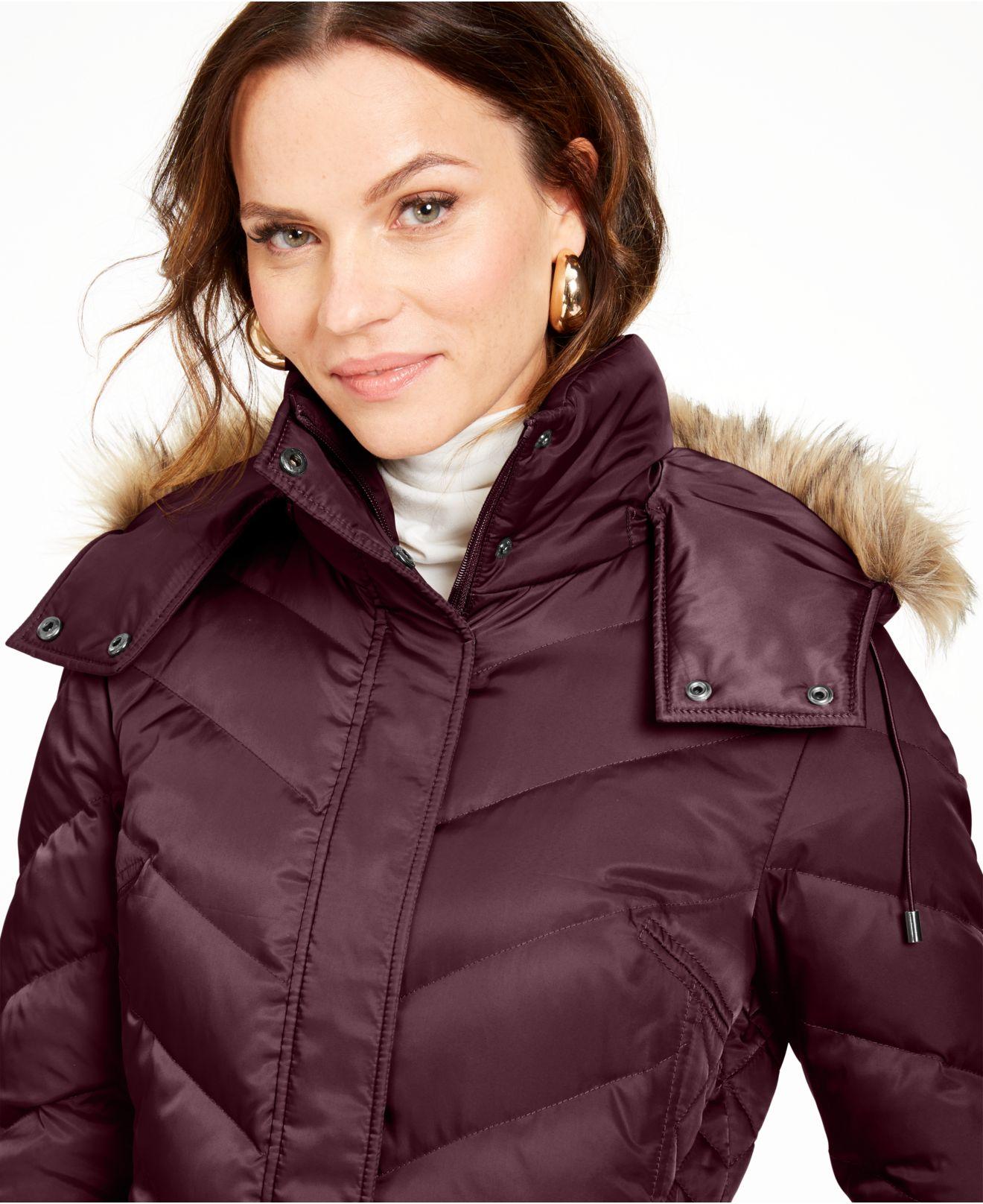 kenneth cole women's down parka with faux fur trim hood