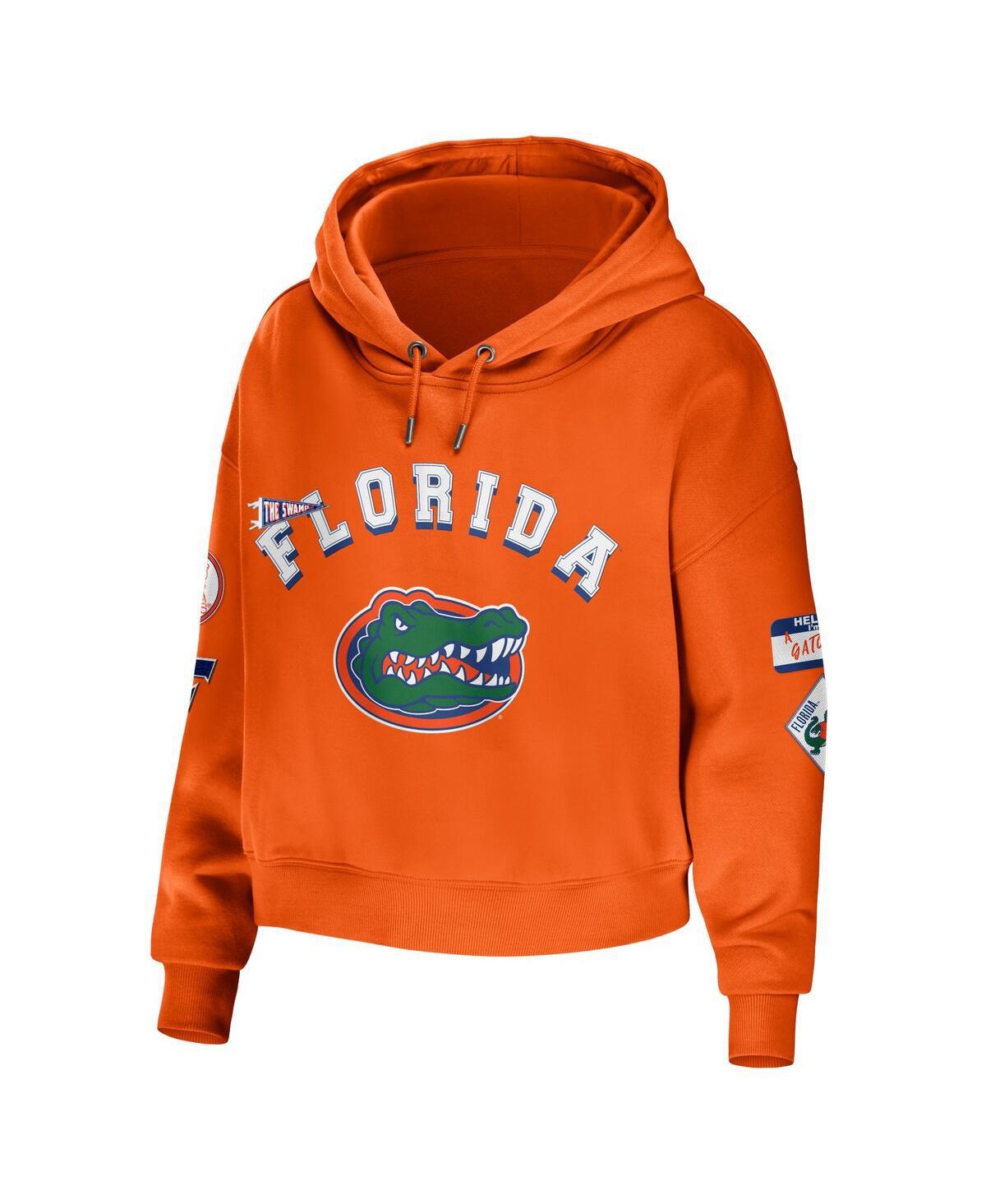 WEAR by Erin Andrews Florida Gators Mixed Media Cropped Pullover Hoodie in Orange Lyst