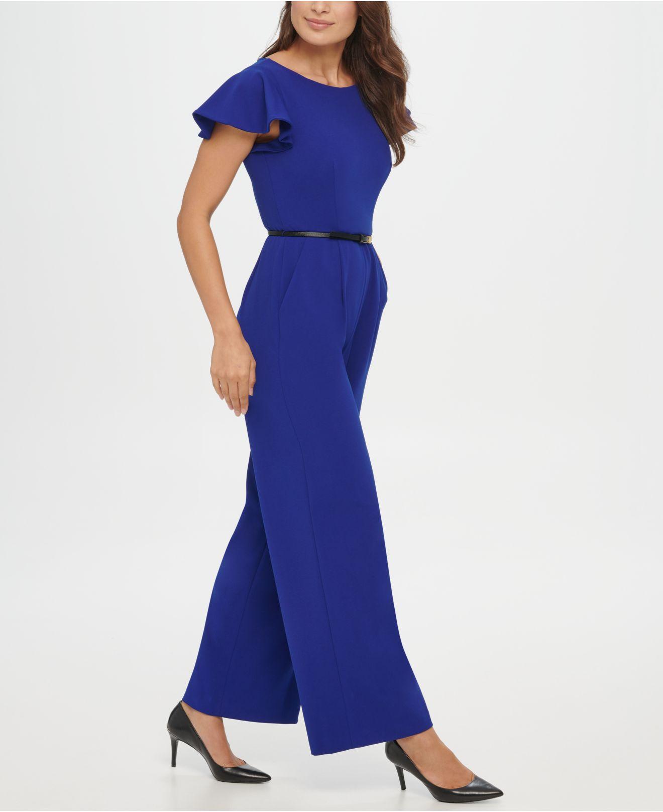 Calvin Klein Synthetic Jumpsuit With Ruffle Sleeves in Ultramarine