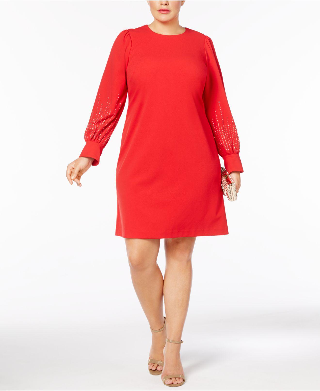 calvin klein embellished puff sleeve dress