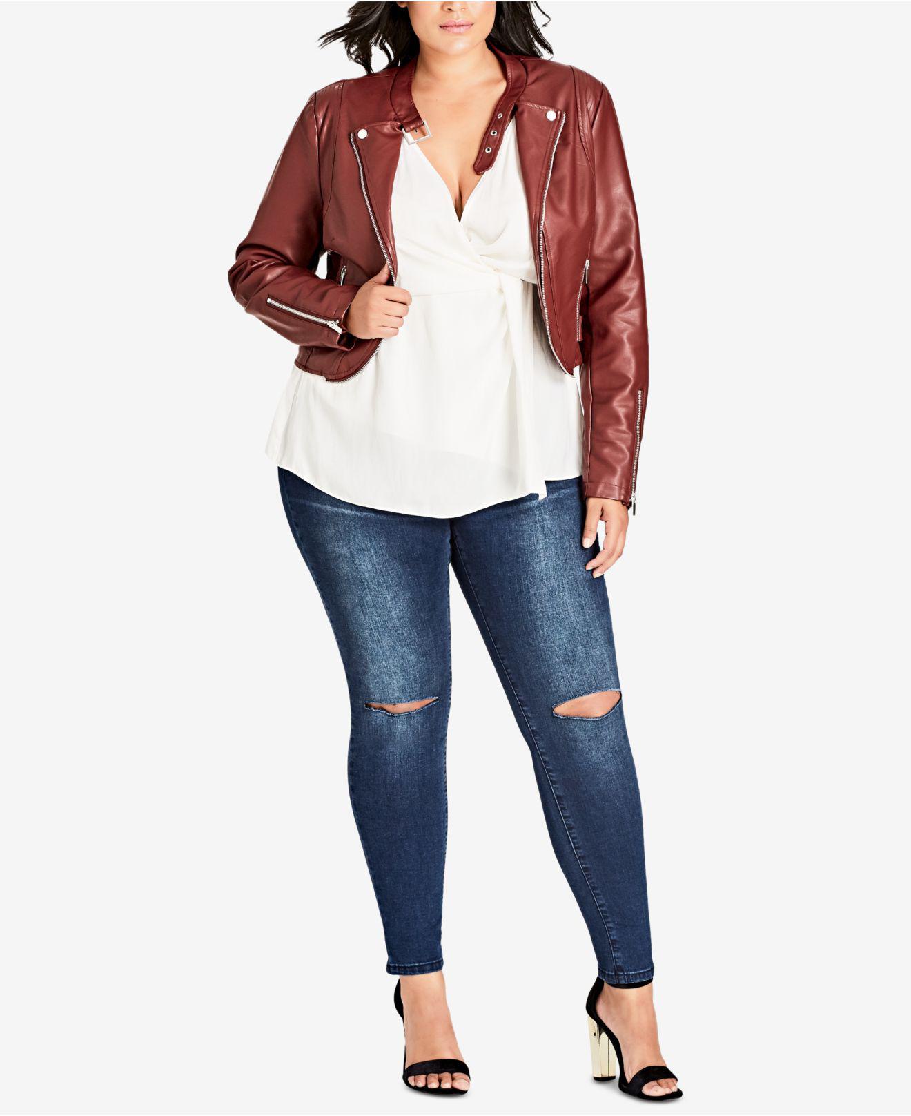 plus size cropped faux leather jacket