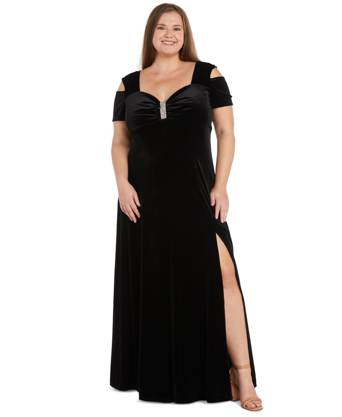 R M Richards Plus Size Velvet Cold shoulder Gown in Black Lyst