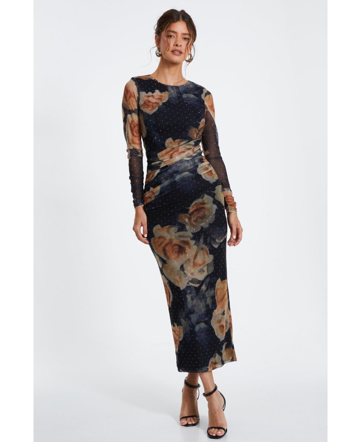Quiz Floral Rhinestone Mesh Round Neck Maxi Dress in White Lyst