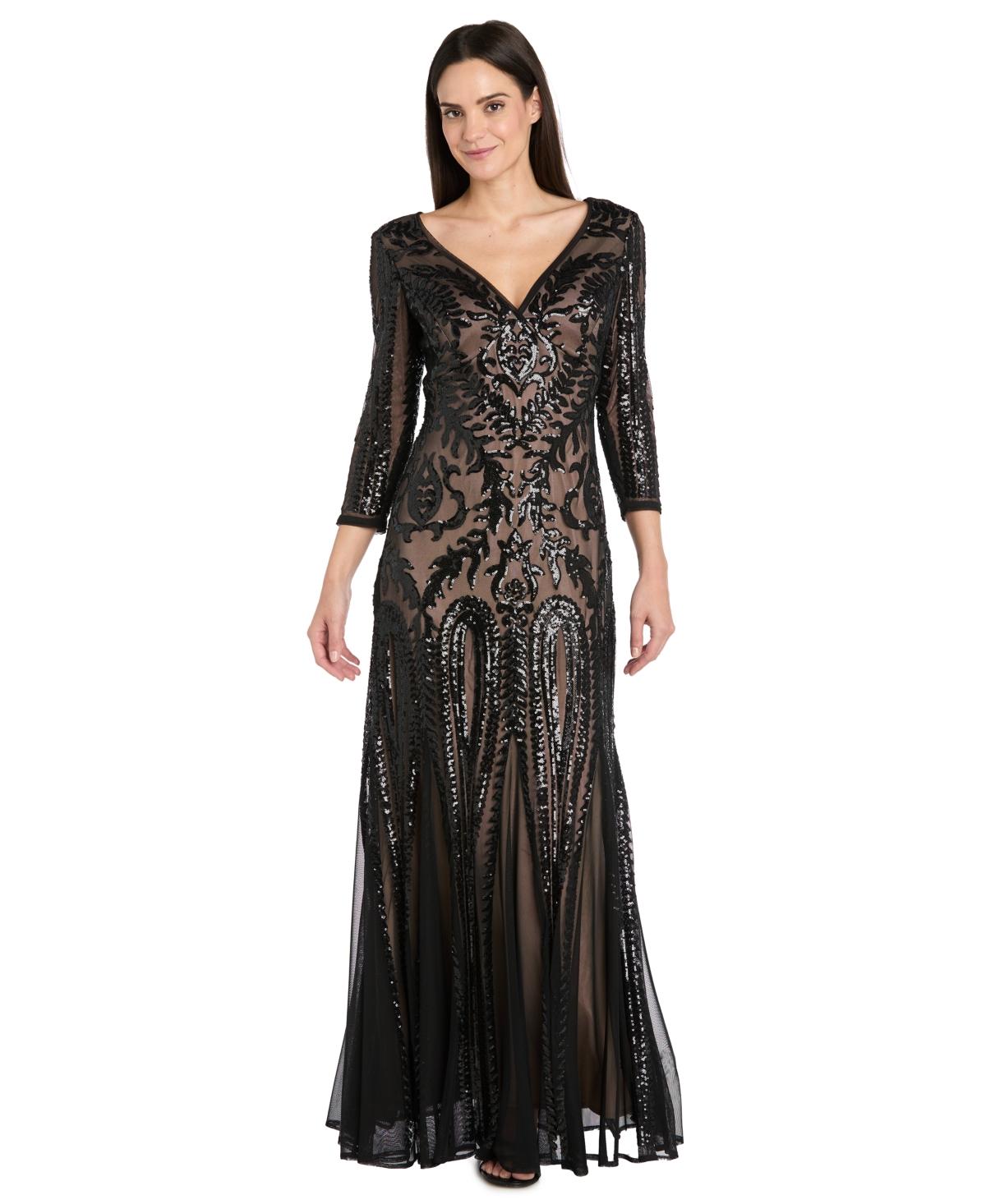R & M Richards Petite Beaded V-neck Dress in Black | Lyst