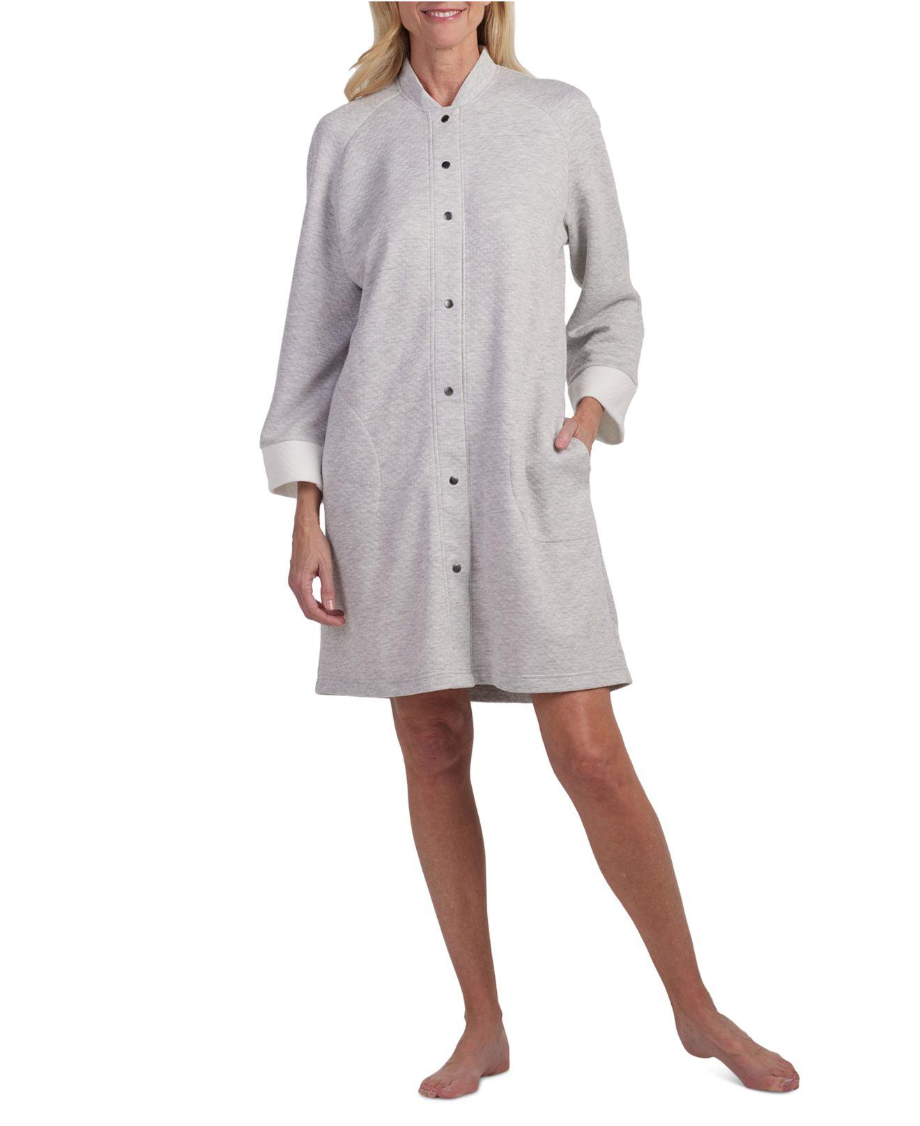 Miss Elaine Longsleeve Snapfront Robe in Gray Lyst