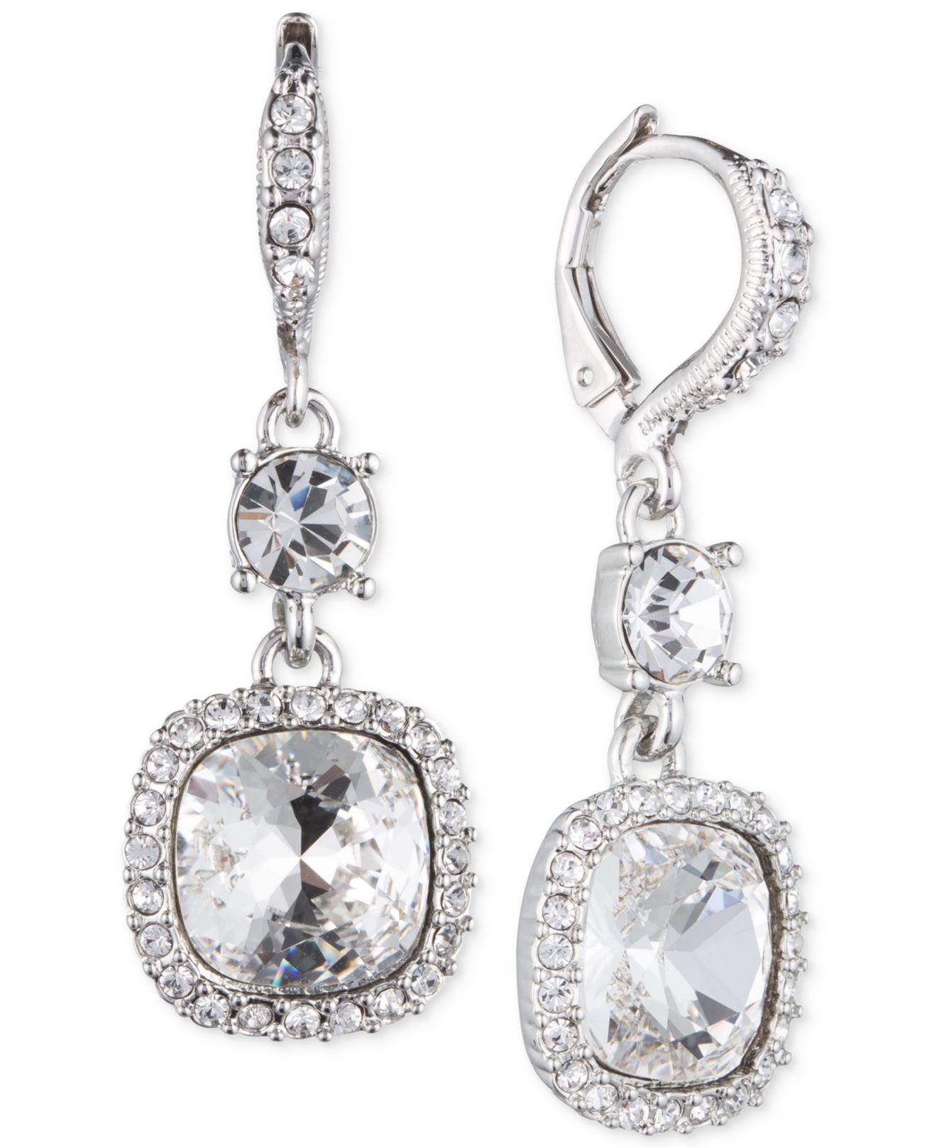Lyst Givenchy Silver Tone Crystal Cushion Drop Earrings In Metallic Gallery