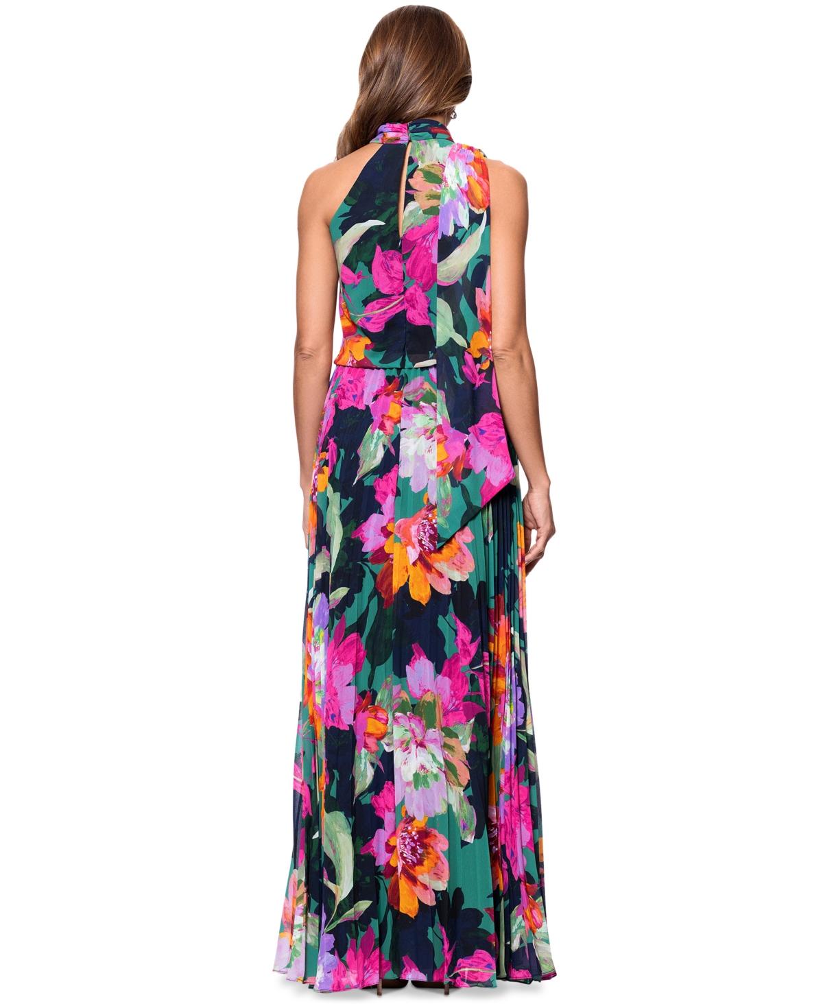 xscape pleated chiffon dress Xscape Women's V-Neck Pleated Sleeveless Gown - Emerald