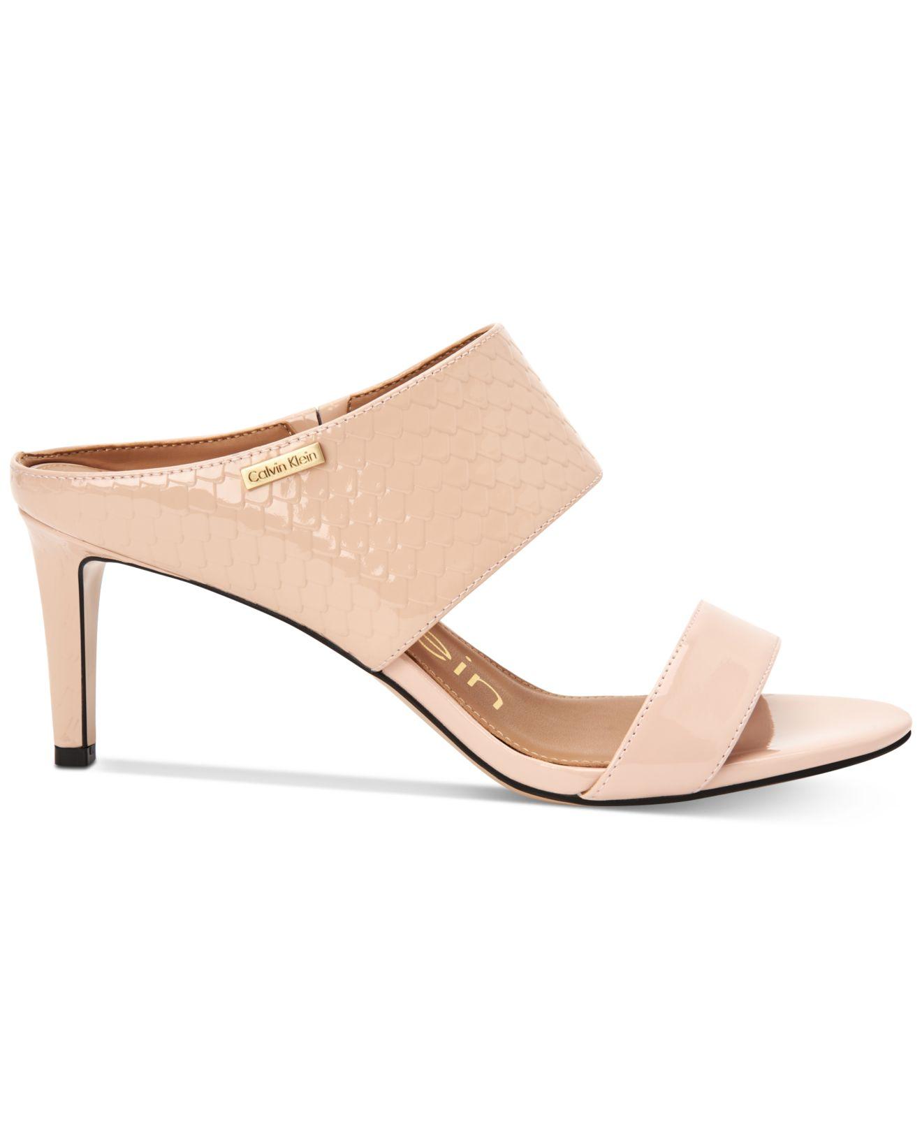 Calvin Klein Leather Cecily Slip On Heeled Dress Sandals in Sand Patent  Leather (Natural) | Lyst