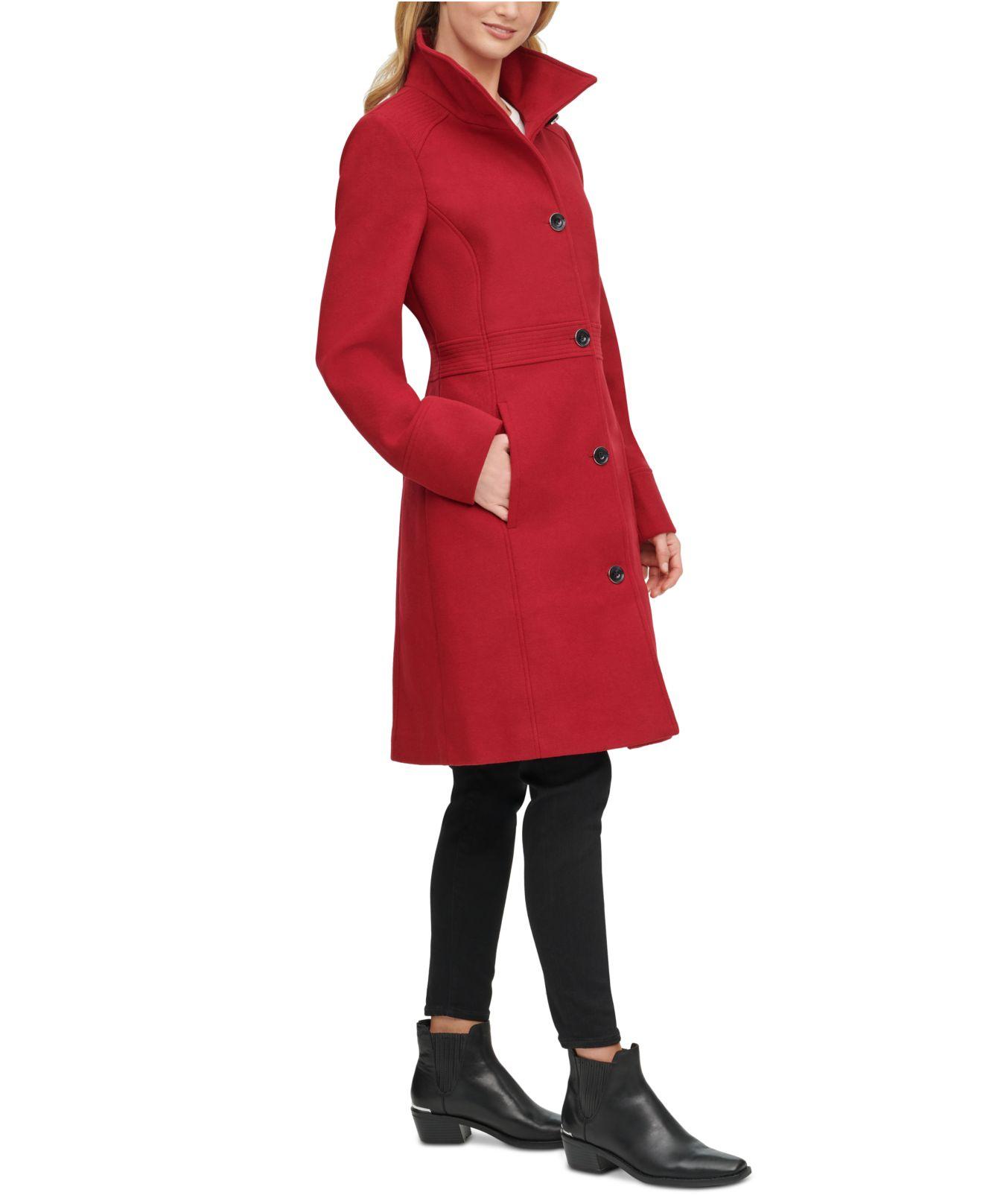 Tommy Hilfiger Wool Single-breasted Stand-collar Coat, Created For Macy's in  Red | Lyst