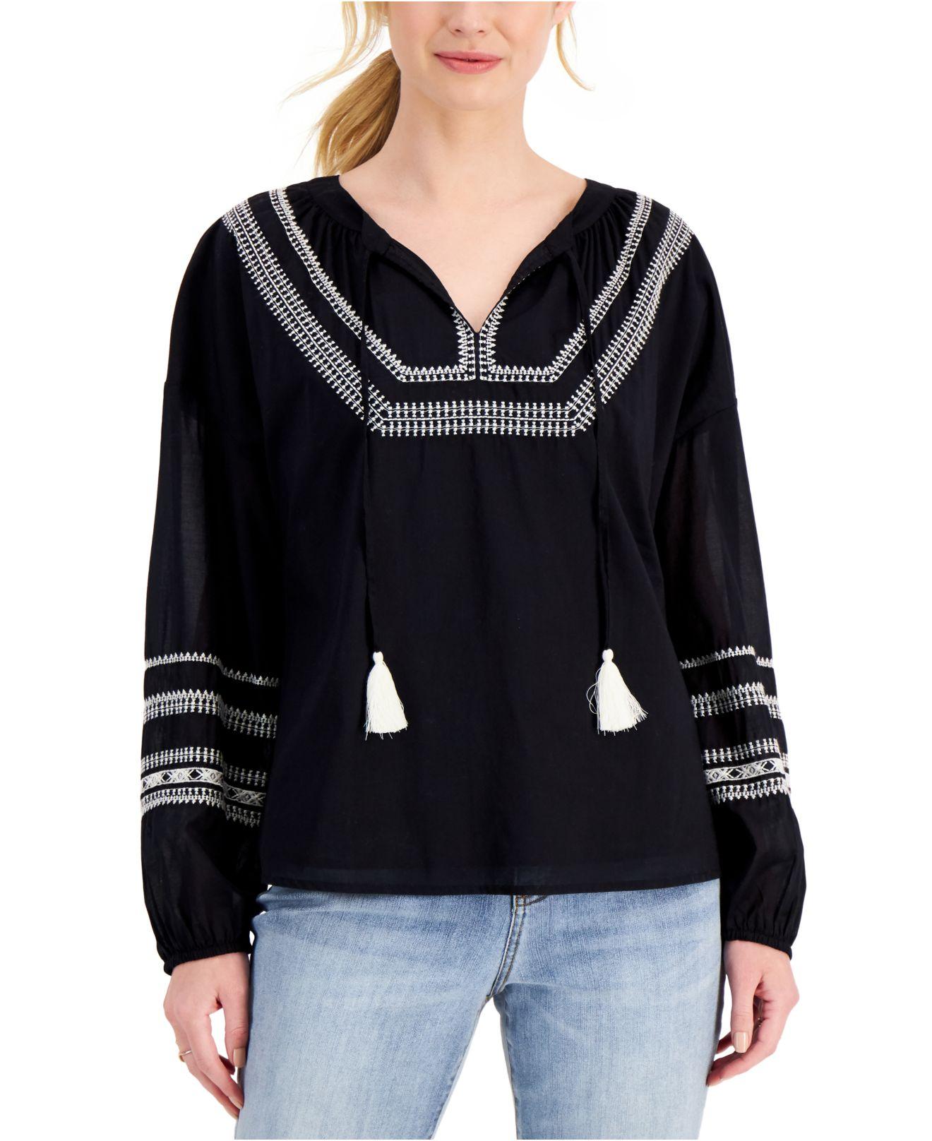 macys embroidered tops