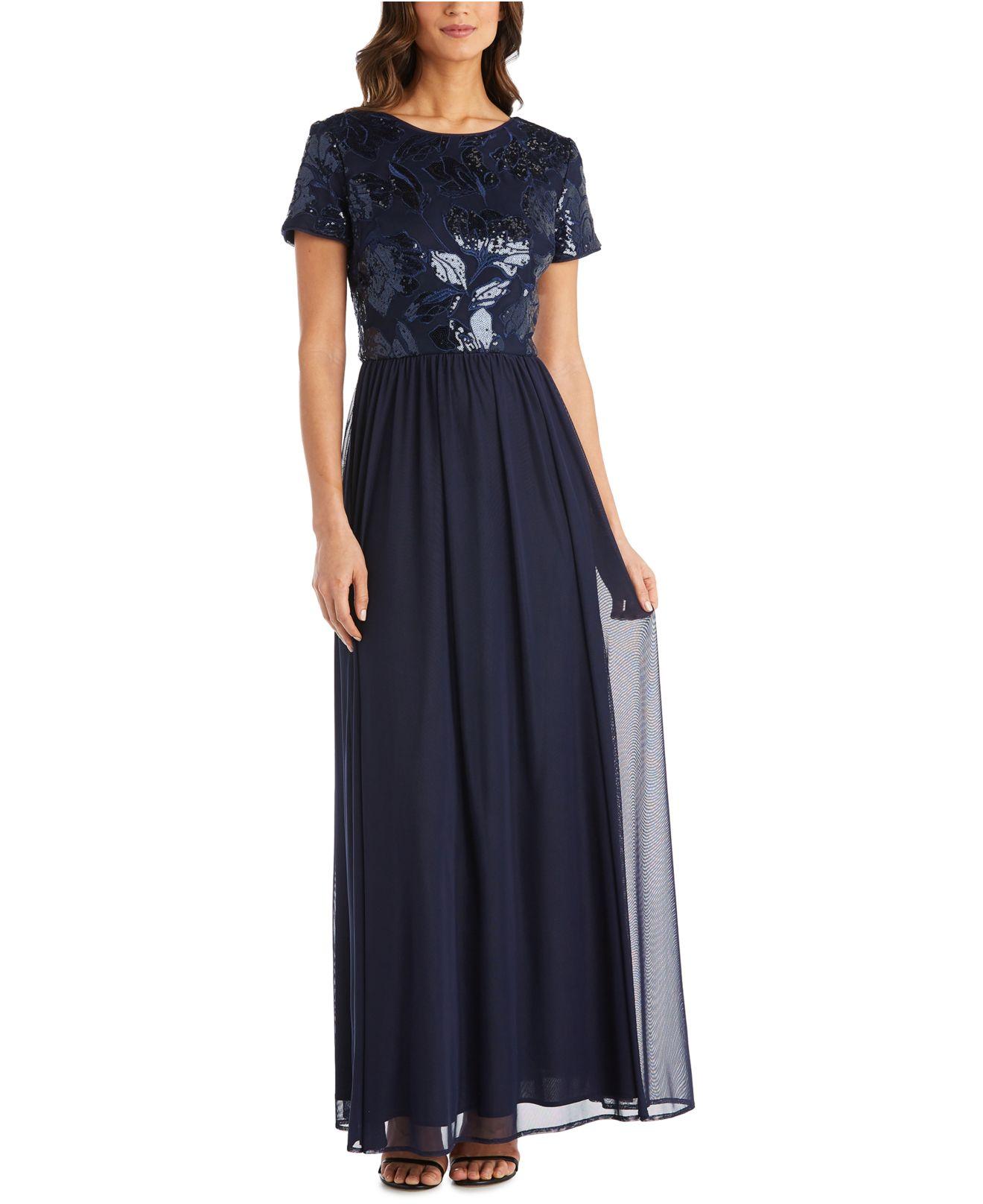 R & M Richards Synthetic Sequin-embellished Gown in Navy (Blue) - Lyst