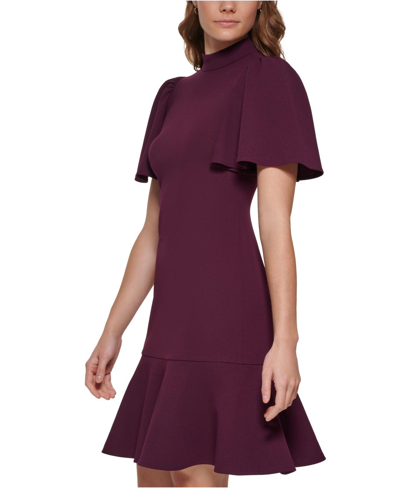 Calvin Klein Mock-neck Fit & Flare Dress in Purple | Lyst