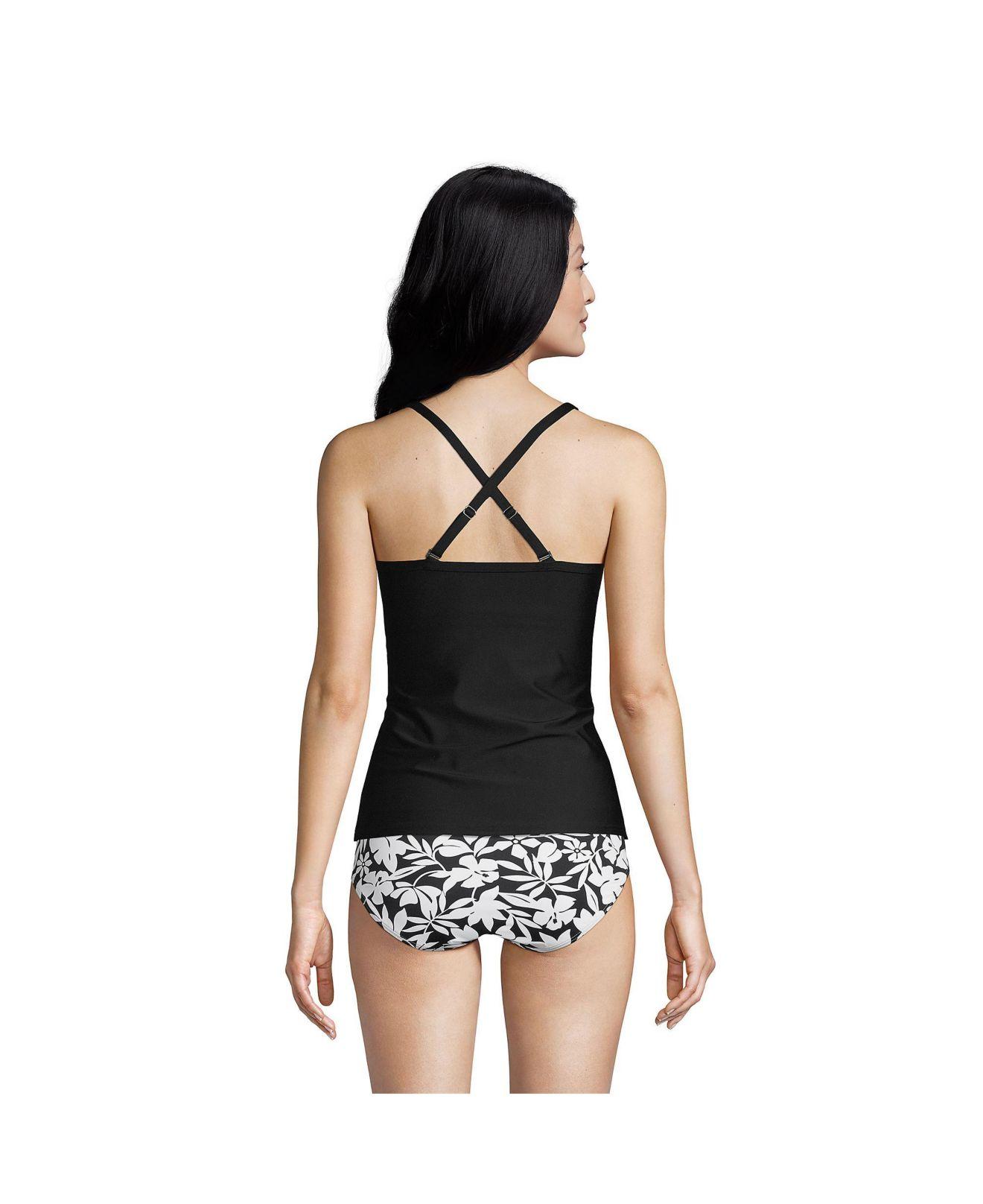 Lands' End Long Tie Front Underwire Tankini Swimsuit Top Adjustable Straps  in Black | Lyst