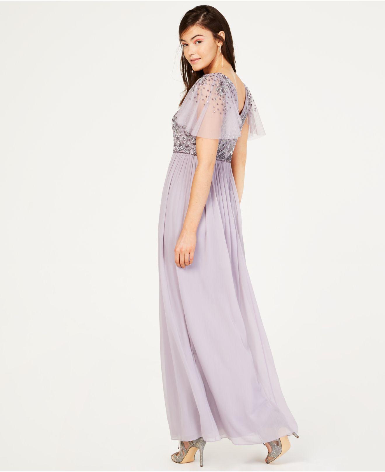Adrianna Papell Synthetic Illusion-sleeve Beaded A-line Gown in Lilac  (Purple) - Lyst