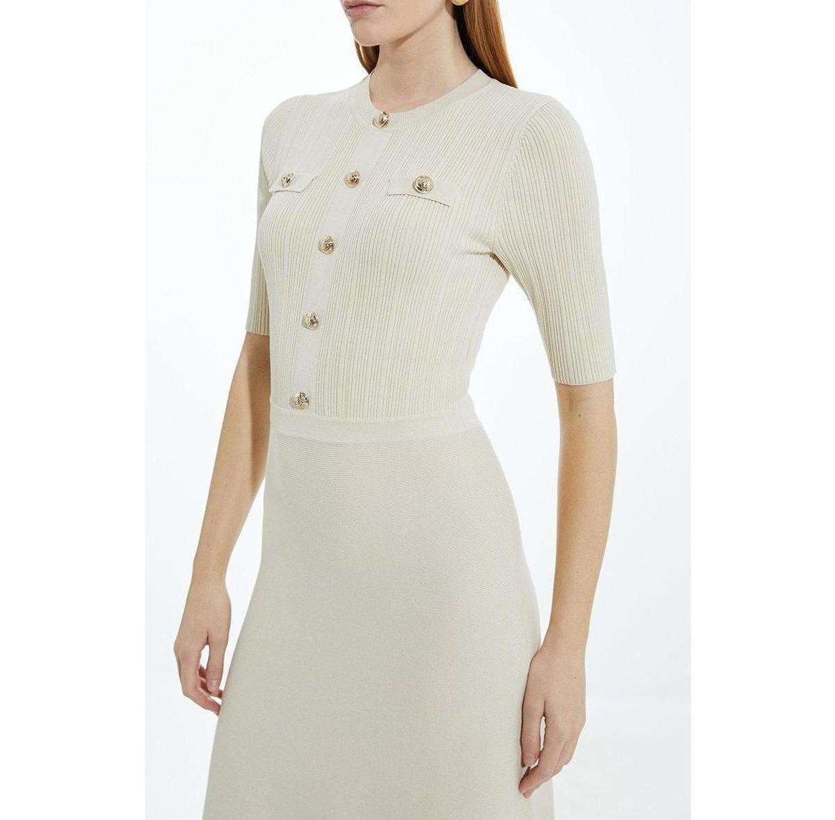 Karen Millen Rib Knit Military Trim Maxi Dress in White | Lyst Karen Millen Rib Knit Military Trim Maxi Dress in White | Lyst